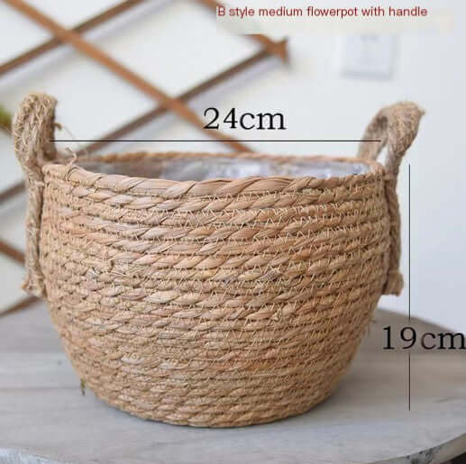 Handwoven Nordic Straw Basket Planter for Home Decor