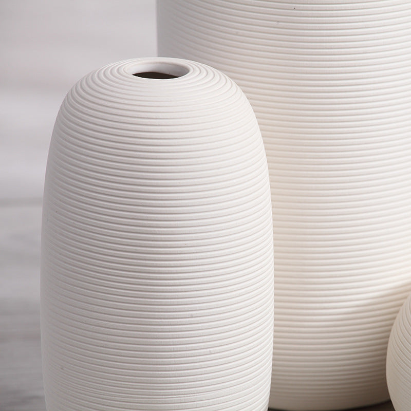 Set of 3 White Ceramic Vases for Home Decor