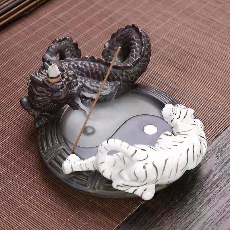 Ceramic Incense Burner with Dragon Design for Home Decor