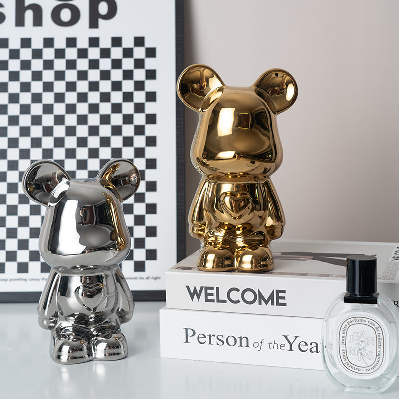 "Violent Bear Ceramic Figurine for Home Decor"
