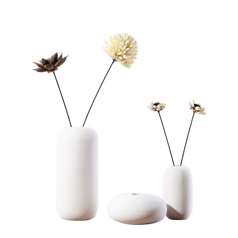 Set of 3 White Ceramic Vases for Home Decor