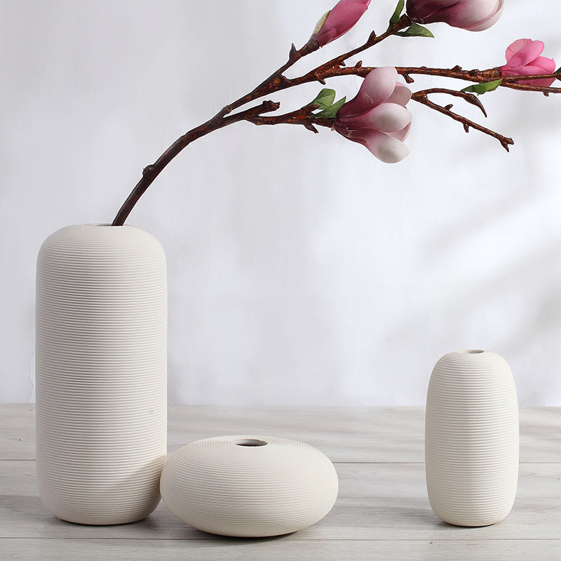 Set of 3 White Ceramic Vases for Home Decor
