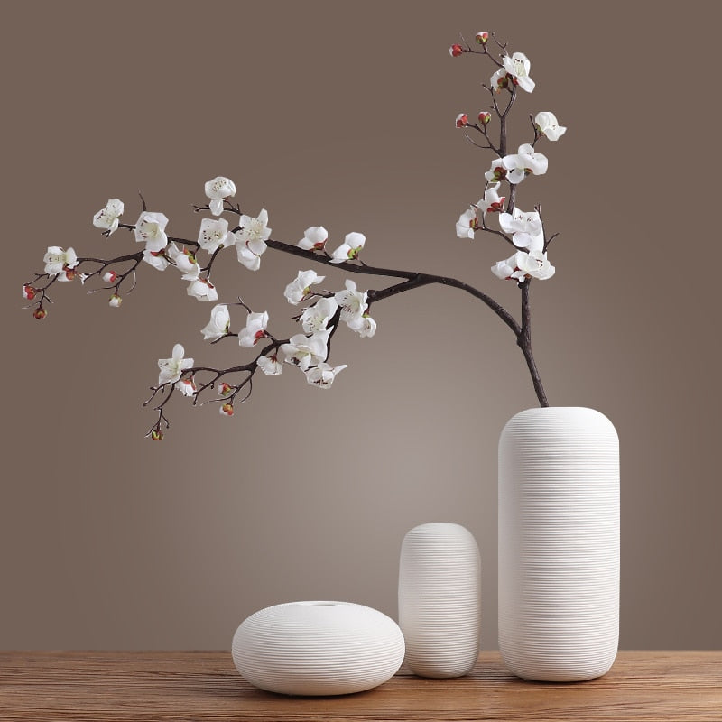 Set of 3 White Ceramic Vases for Home Decor