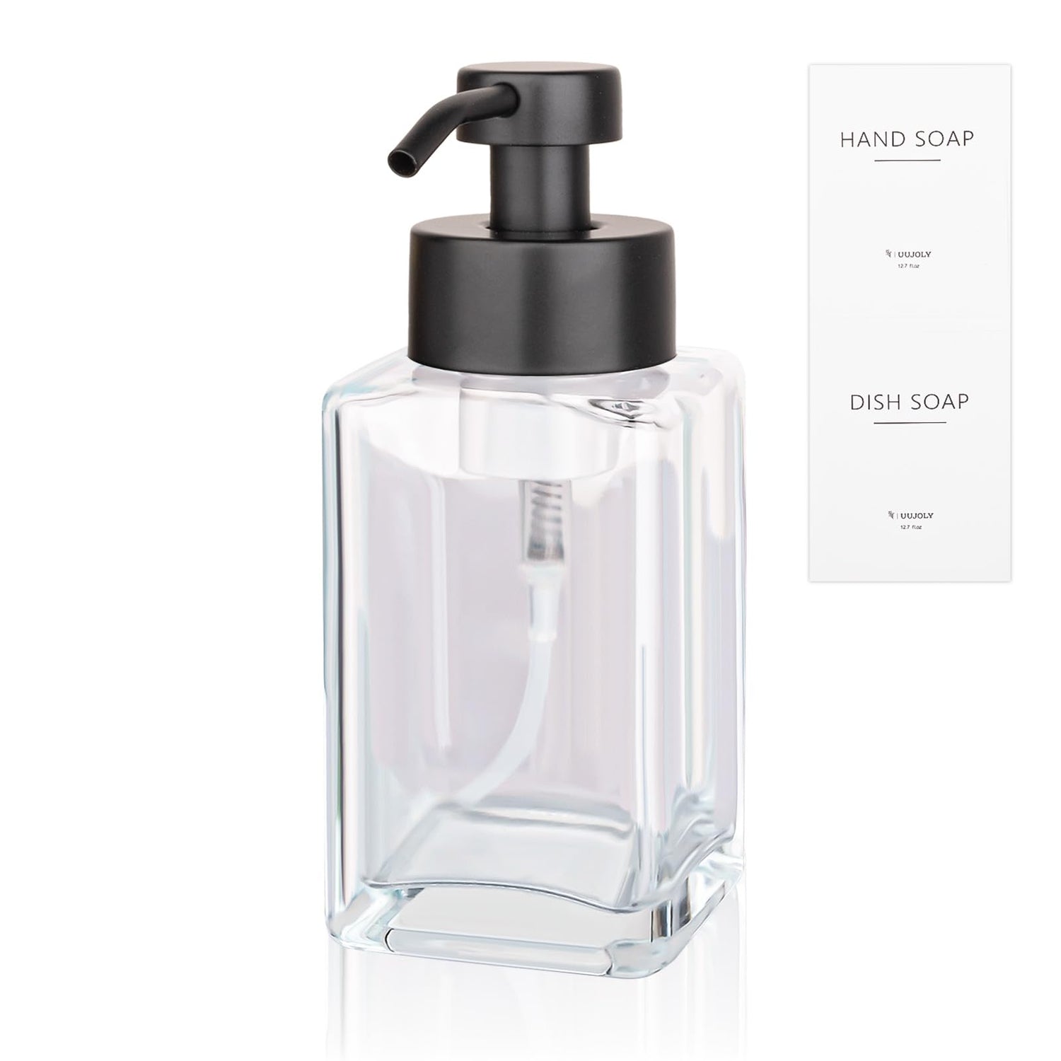 Foaming Soap Dispenser with Stainless Steel Pump 12oz Refillable Glass Liquid Dish Soap Bottles for Bathroom Kitchen Sink Home Decor