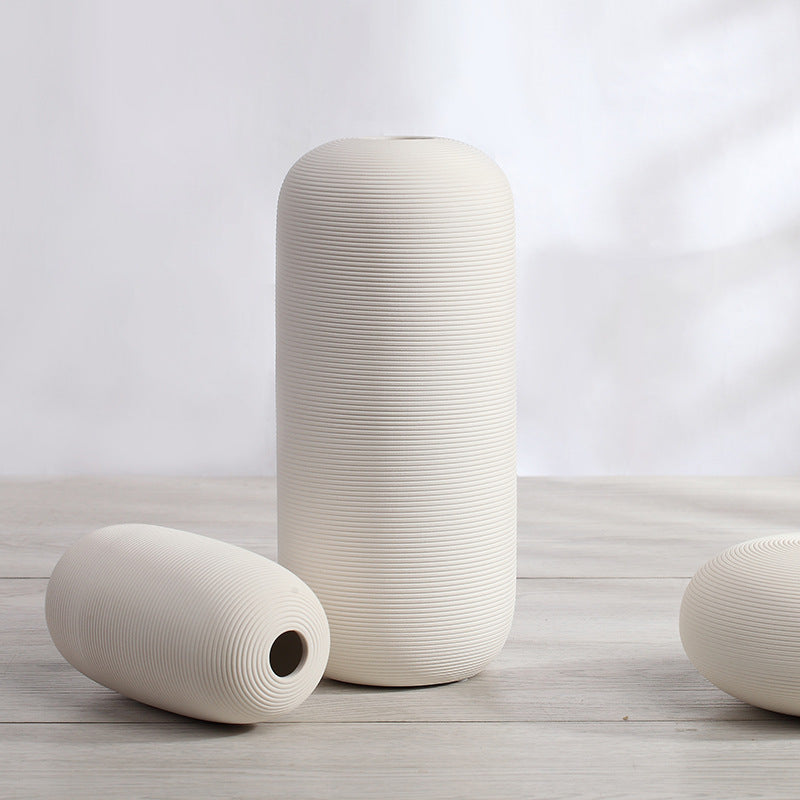 Set of 3 White Ceramic Vases for Home Decor