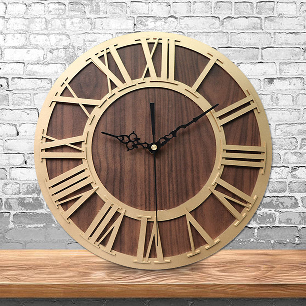 Vintage Wooden Roman Numeral Wall Clock for Home Decor