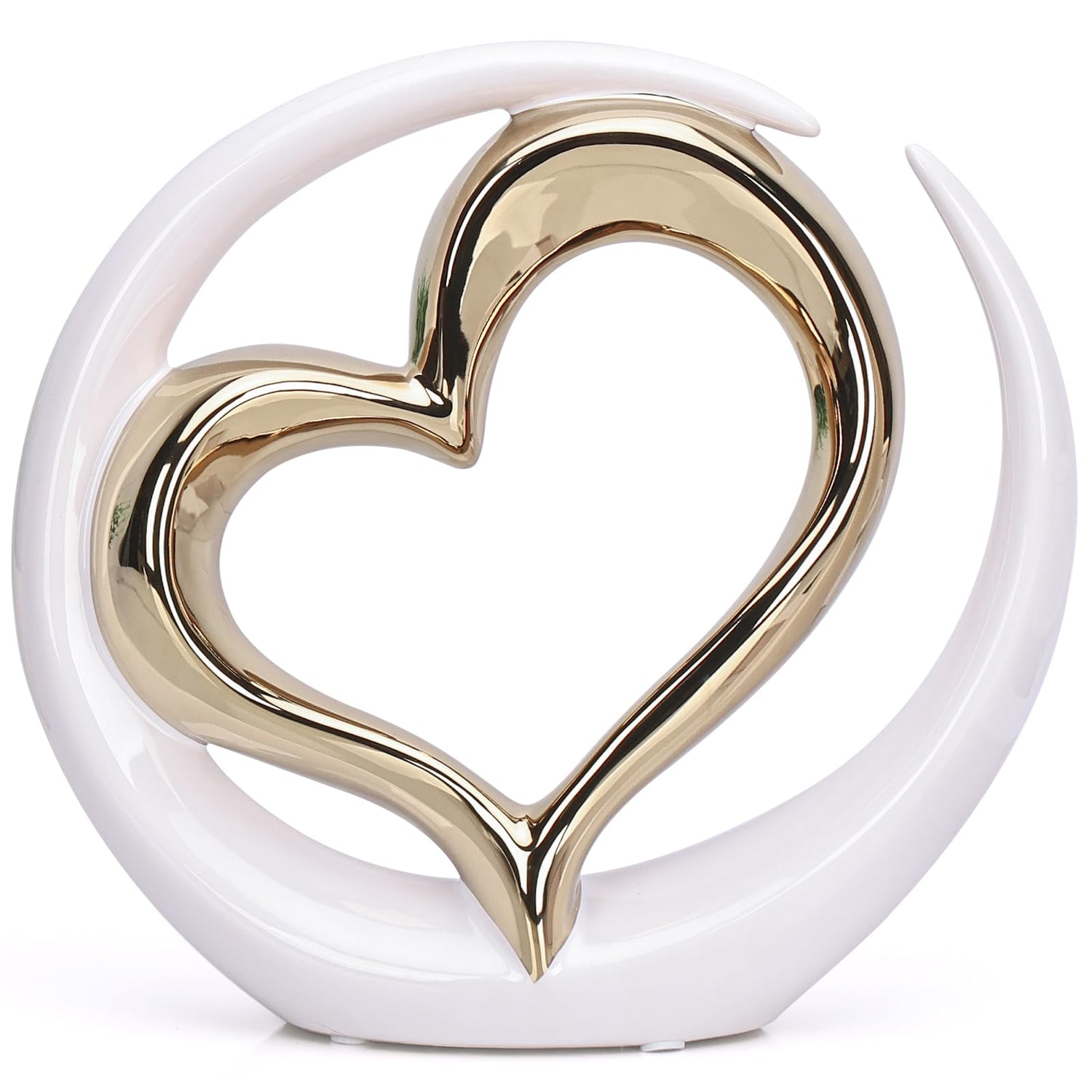 White and Gold Home Decor Porcelain Heart Decor - for Living Room Entryway Coffee Dining Table Shelves Wedding Valentines Gift for Couples &amp; Lovers Heart Sculpture Art