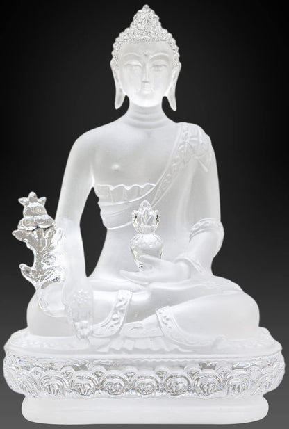 Houlu Small Crystal Medicine Buddha Statue for Indoor Home Decor 4.33 in Liuli Crystal Healing Buddha Figurine for Health - Clear