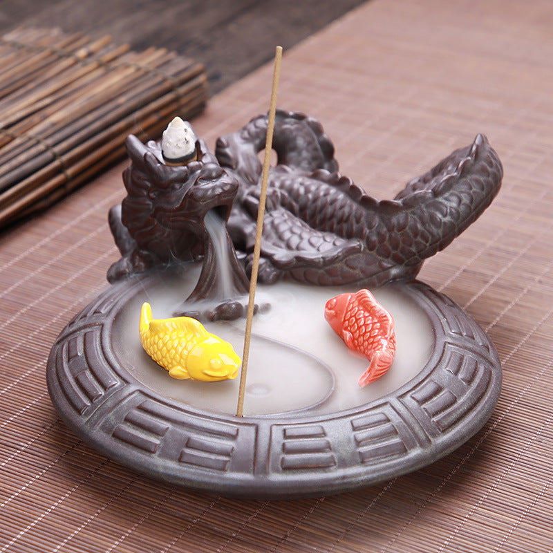 Ceramic Incense Burner with Dragon Design for Home Decor