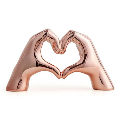 FJS Home Decor Love Heart Hands Statue Rose Gold Heart Room Decor Modern Art Home Decorations for Living Room Bedroom Shelf Coffee Table Centerpiece Gift for Women Wedding