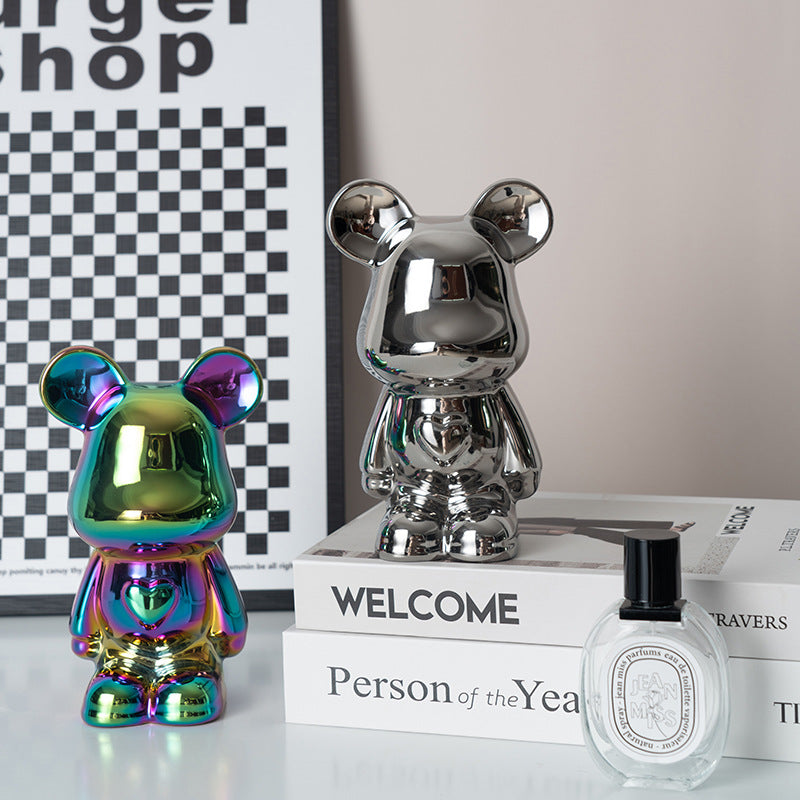 "Violent Bear Ceramic Figurine for Home Decor"