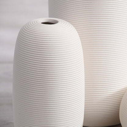 Set of 3 White Ceramic Vases for Home Decor