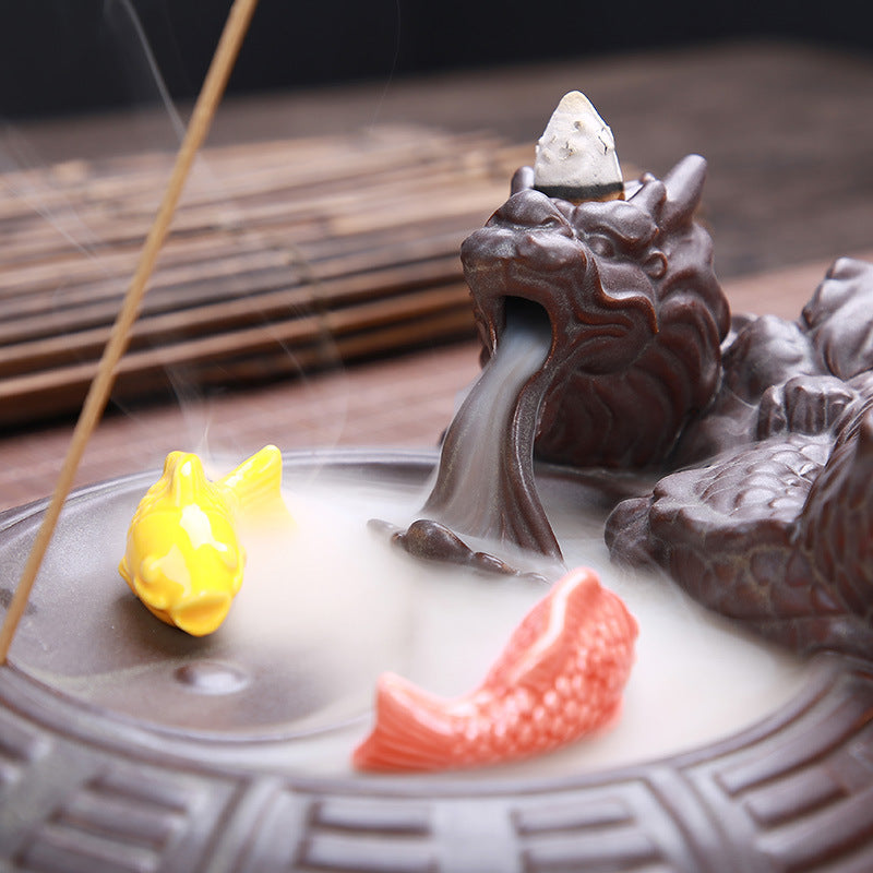Ceramic Incense Burner with Dragon Design for Home Decor