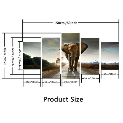5pcs Unframed HD Canvas Elephant Road Art for Home Decor