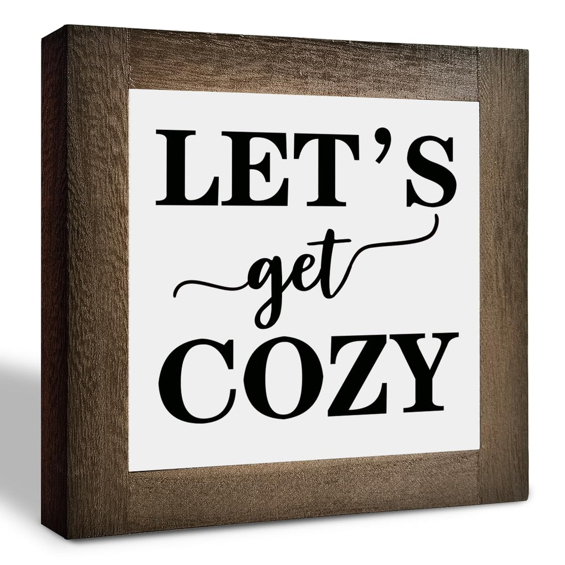 Inspirational Wood Signs Box Wood Plaques Desk Décor Farmhouse Home Decor Sign for Shelf Family Table Decor for Kitchen Bedroom Dining Room Living Room Decor Housewarming Gift Lets Get Cozy E