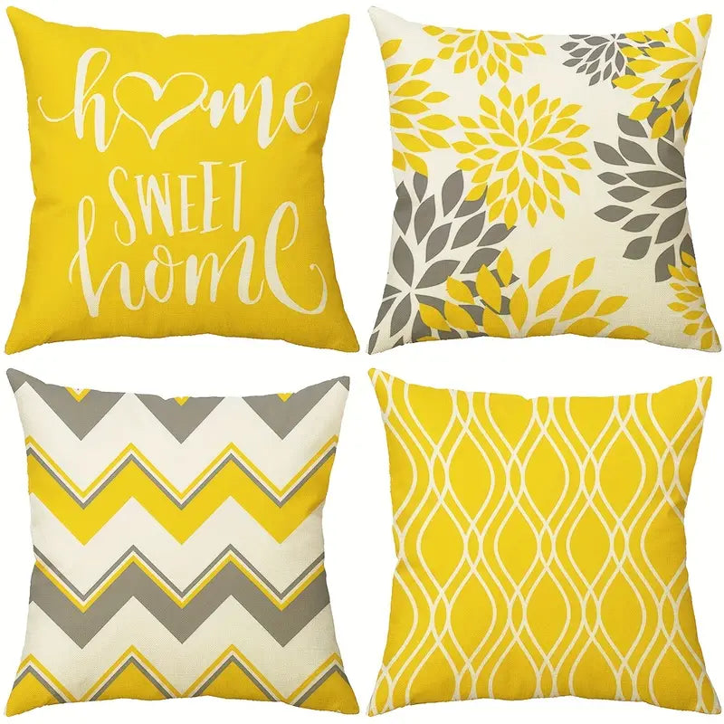 4pcs Yellow Geometric Pillow Covers for Home Decor 18x18"
