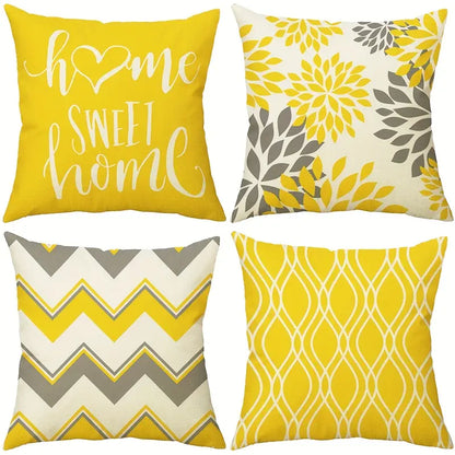 4pcs Yellow Geometric Pillow Covers for Home Decor 18x18"