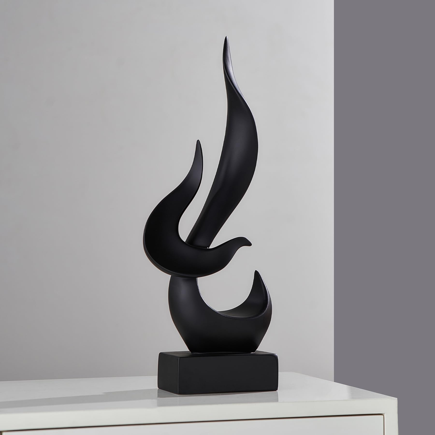 FJS Black Decor Modern Flame Statue Decorations for Living Room 15.3" H Resin Shelf Decor Accents Abstract Art Sculptures Home Decor for Shelves Dining Room Office Coffee Table Centerpiece