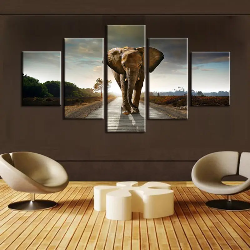 5pcs Unframed HD Canvas Elephant Road Art for Home Decor
