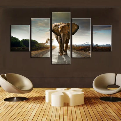 5pcs Unframed HD Canvas Elephant Road Art for Home Decor