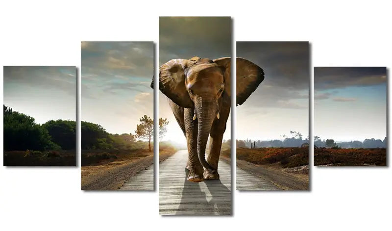 5pcs Unframed HD Canvas Elephant Road Art for Home Decor