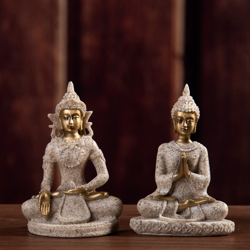 Sandstone Resin Buddha Figurine for Home Decor
