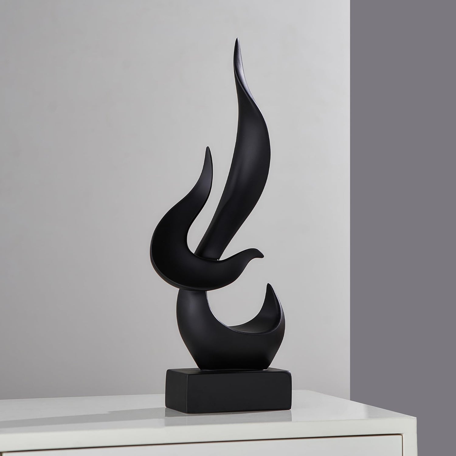 FJS Black Decor Modern Flame Statue Decorations for Living Room 15.3" H Resin Shelf Decor Accents Abstract Art Sculptures Home Decor for Shelves Dining Room Office Coffee Table Centerpiece