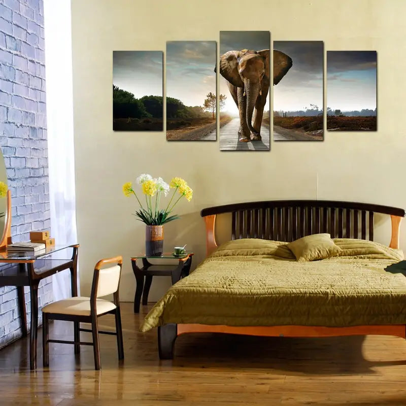 5pcs Unframed HD Canvas Elephant Road Art for Home Decor